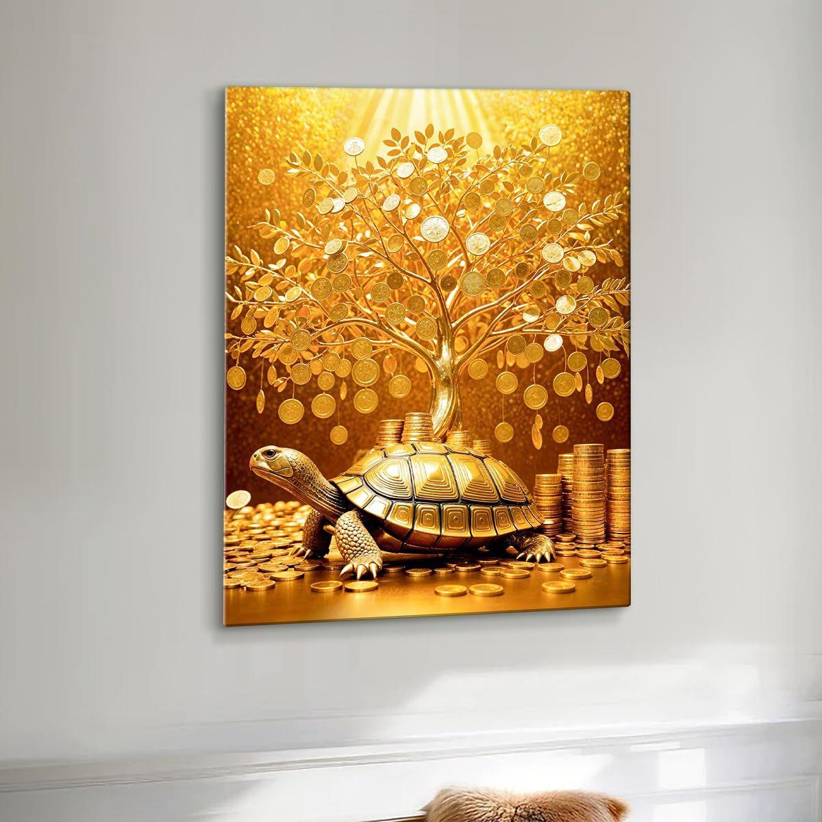 ArtX Paper Money Tree Painting For Vastu, Golden Money Tree Frame For Wall, Multicolor,