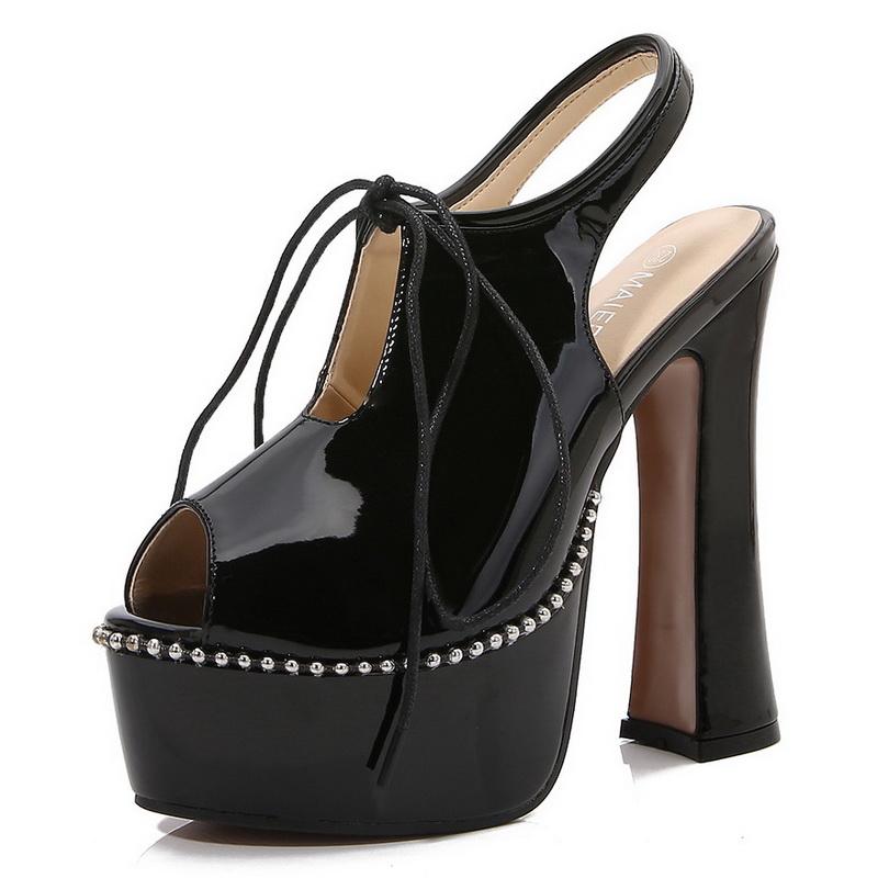 Women Waterproof Platform String Beading High Thick Heel Sandals for Office Nightclub Party Banquet Wedding Catwalk Princess