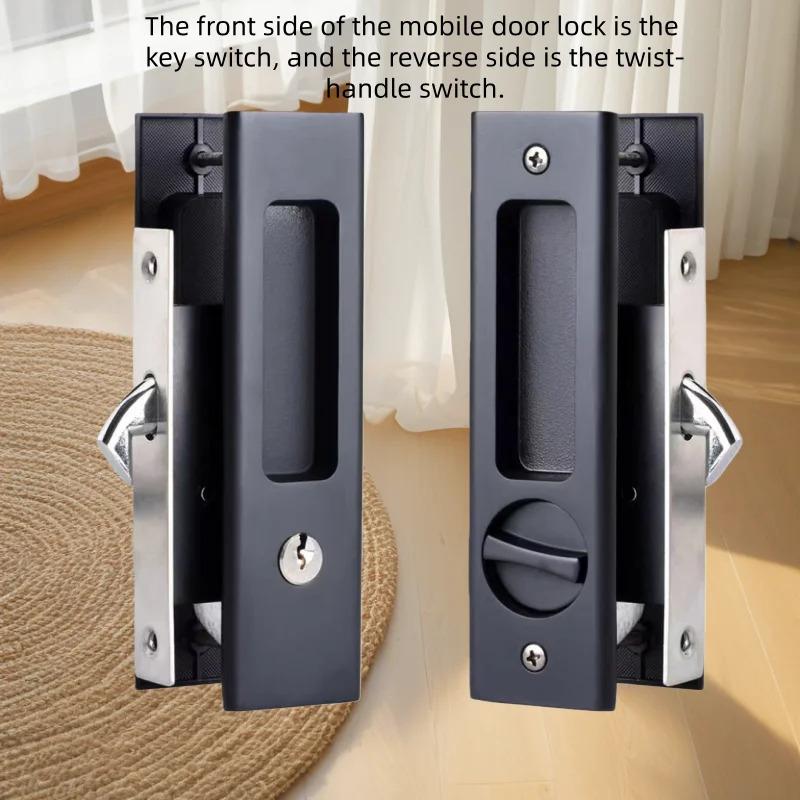 Black Sliding Door Lock with Key Durable Security for Indoor Use - Balcony Kitchen Bathroom Mobile Hook Handle