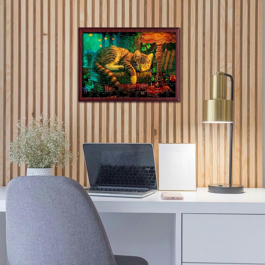 MISITU 100-Piece Jigsaw Puzzle, Large Pieces, Landscape, Painting, Cat, Animals, Pets, Cute, Book, Study, Gift, Birthday, Anniversary, Celebration,