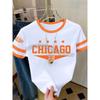 Womens Short Sleeve Color-Block CHICAGO NO.32 Print Y2k T Shirt Girl Round Neck Tee Outdoor Sports Adult Women's T-Shirt