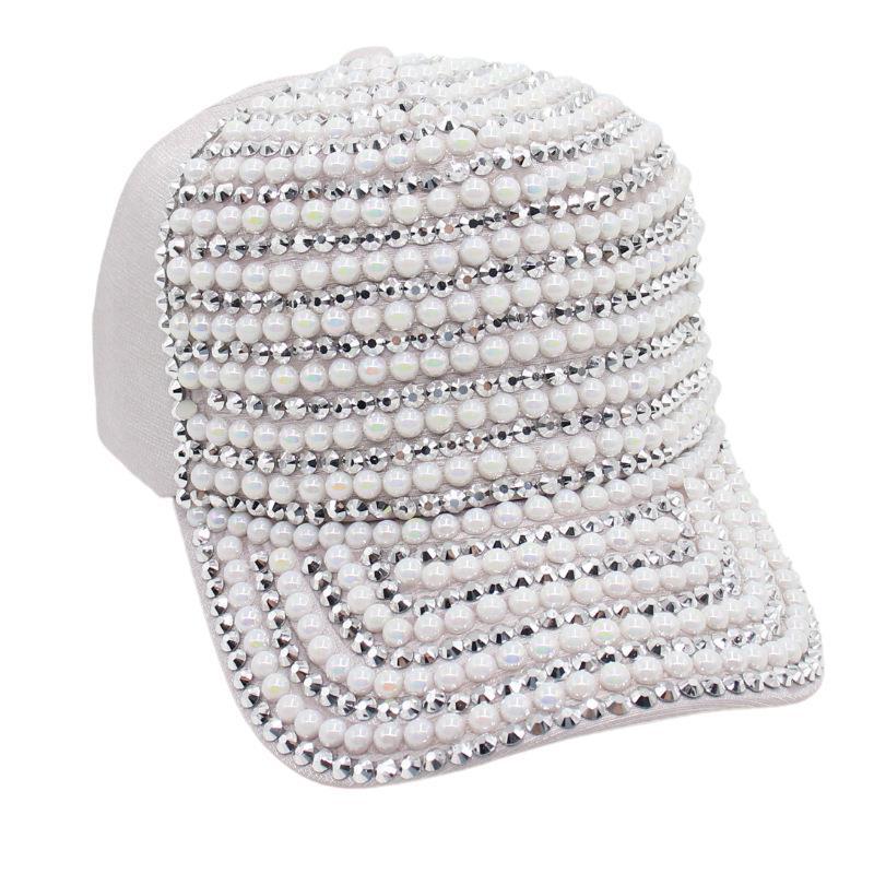 Hut Damen Punkt Diamant Perlenkappe Vielseitige Baseballkappe Frühling und Sommer Sonnenschutz Schirm Ins Wind