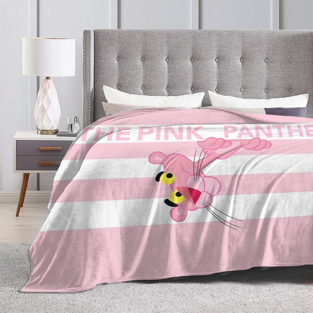Pinks Panthers Cartoon Flannel Throw Blankets Leopard Head Blanket for Sofa Office Lightweight Thin Bedding Throws,