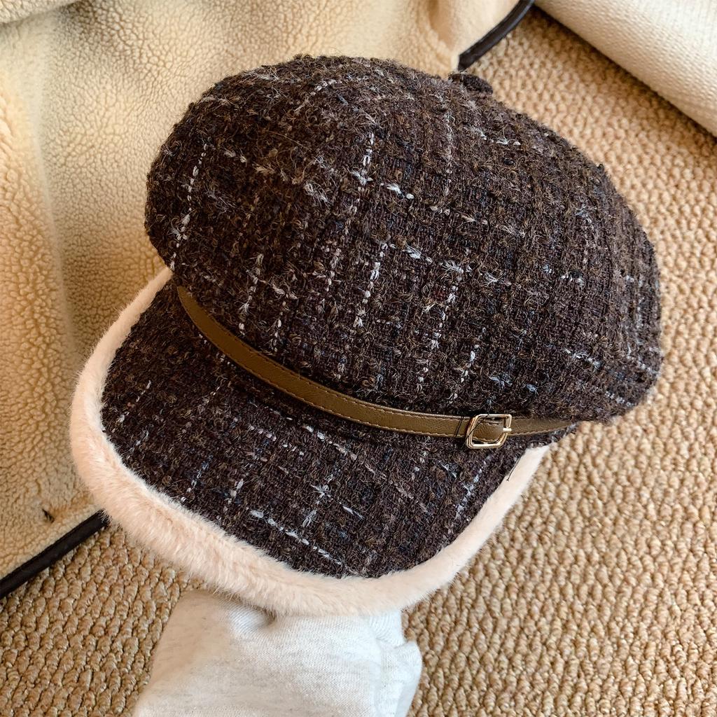 Plush Beret for Women in Autumn and Winter To Keep Warm and Show Face Small Octagonal Hat  Large Head Circumference  Fashionable Peaked Hat