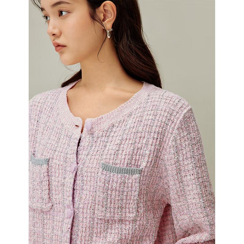 INMAN Women's Tweed-Style Metallic Knit Cardigan