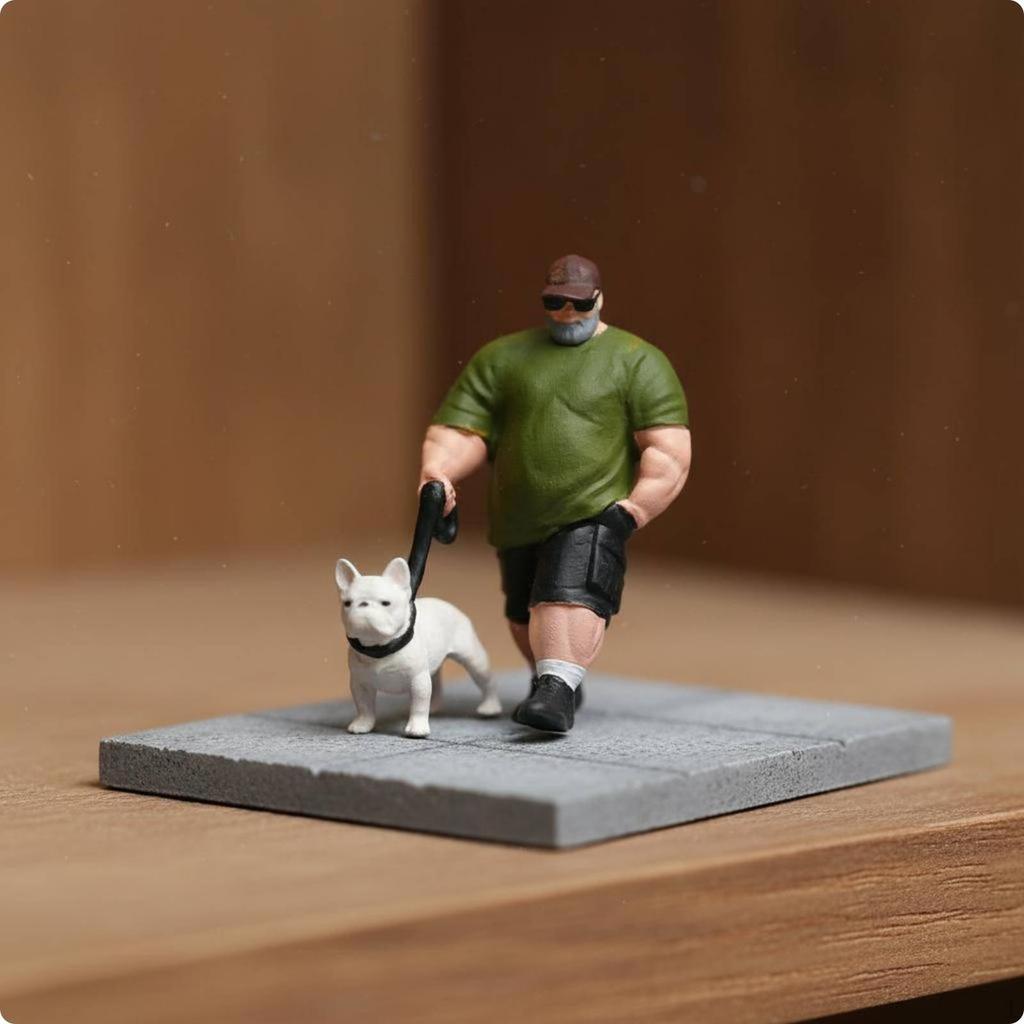 Dog Walking Figurine Detailed Miniature People Realistic Painted