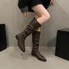 Thick heel pleated long tube knight boots women's shoes 2025 new spring and autumn western thin medium tube long boots