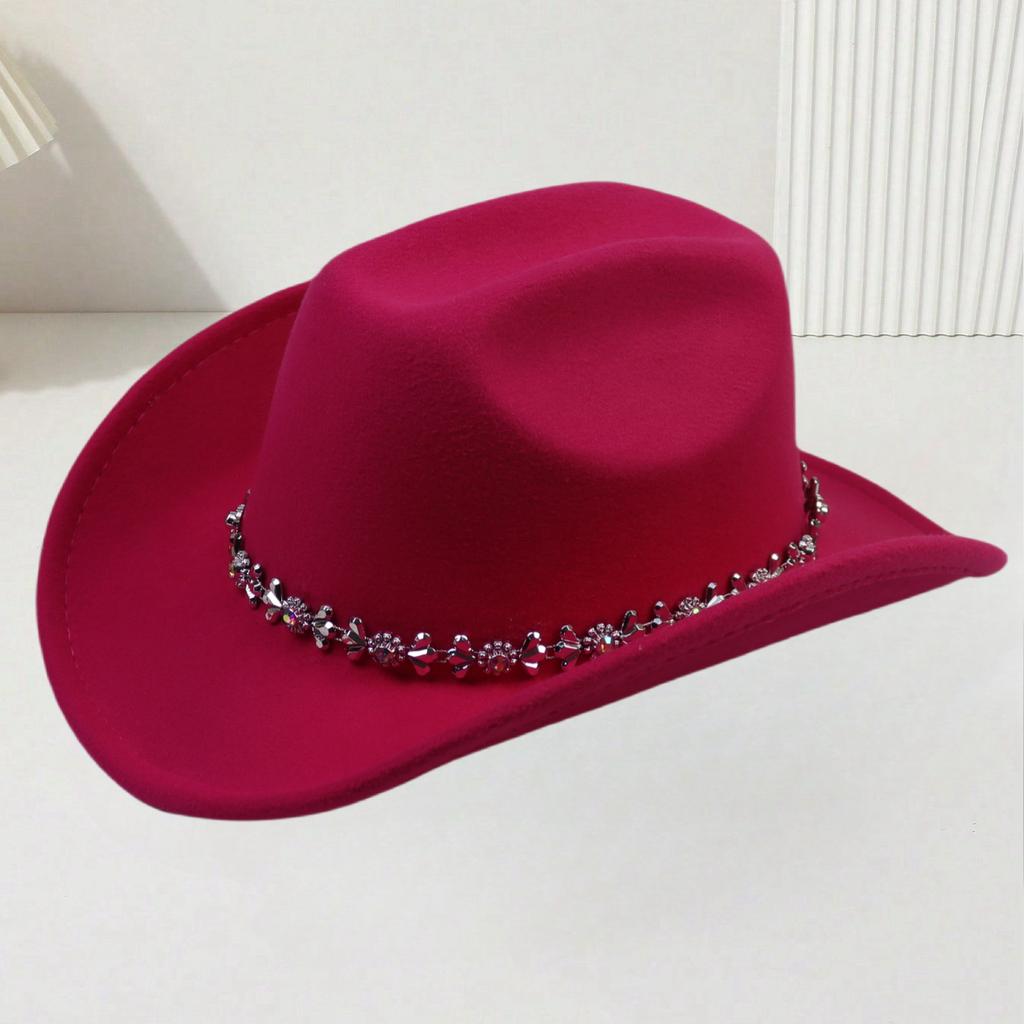European and American men's and women's western cowboy top hats outing party jazz hat colored diamond bridal woolen hat