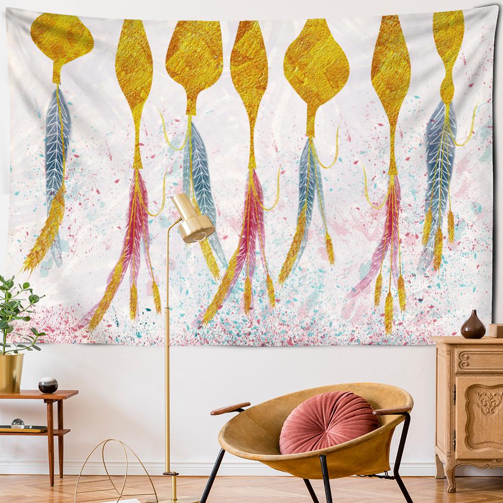 Tapiserie Psychedelică cu Pene Agățată pe Perete Artă Stil Boem Tapiz Hippie Colorat Mister Dormitor Cameră Decor Acasă