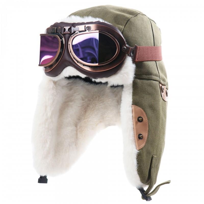 Unisex Winter Canvas Aviator Hat With Ear Flaps Warm Windproof Skiing Cap Foldable Adjustable Retro Style