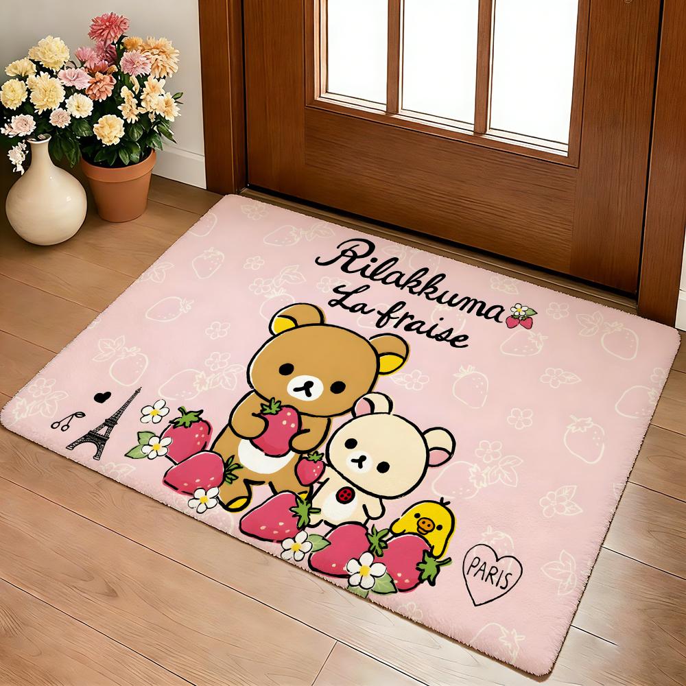 R-Rilakkuma Anime Floor Mat Cozy Flannel Soft Thick Non-Slip Mat For Living Room Bedroom Kitchen Decor Rugs
