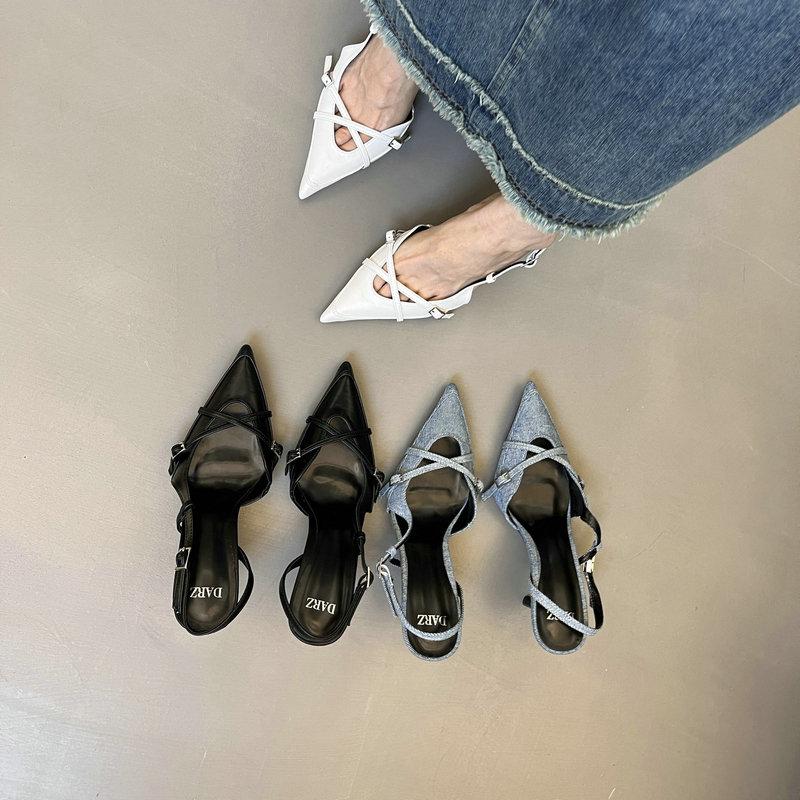 Fashion States Sexy High Heels 2024 Summer New Women'S Baotou Sandals A Buckle With Pointed Head After The Empty Single Shoes Women