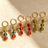 Stainless Steel Ceramic Hoop Earrings Women Enamel Colorful Beaded Long Earrings Buckle Minimalist Anti-Allergy Banquet Jewelry