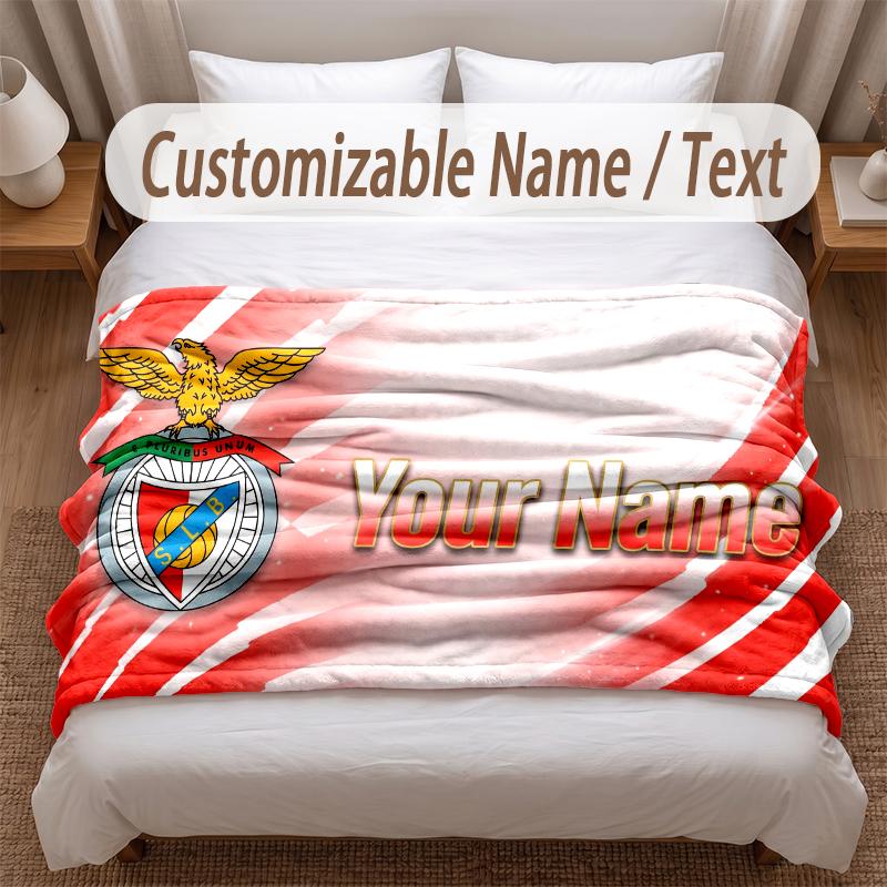 Benfica FC Printed Flannel Blanket Custom Name Text Soft Warm Throw For Bedroom Holiday Gift