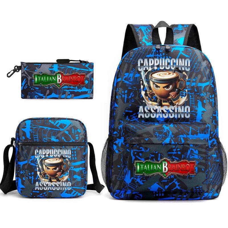 Cartoon abstract Shanhaijing primary school students and teenagers backpack schoolbag tongtongsahur three-piece set L