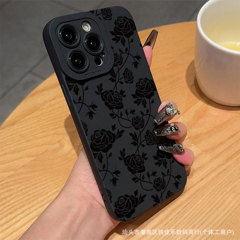 Black Rose for Apple 16/15promax Mobile Phone Case Iphone14/13/12/11 Soft Silicone 17