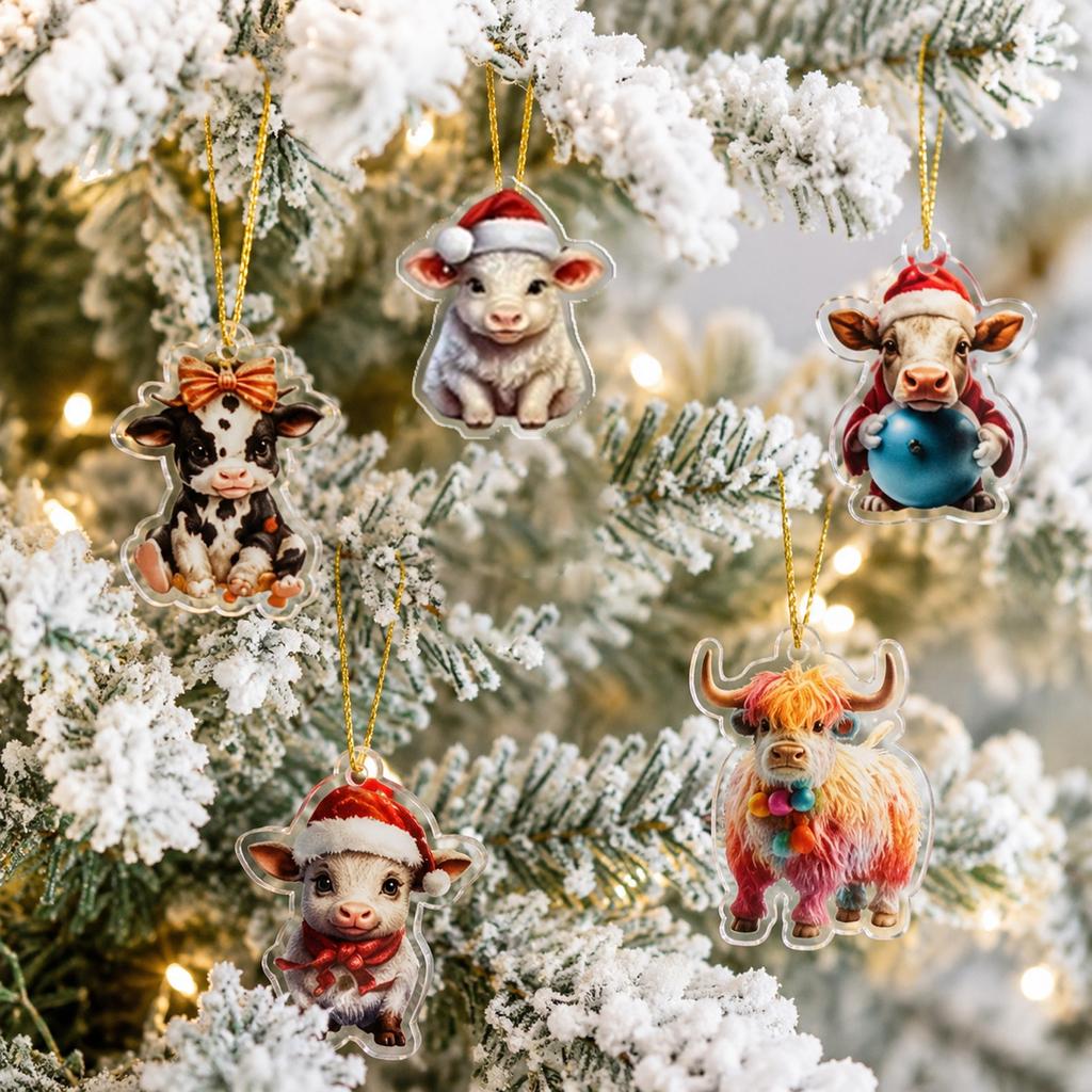 Cow Christmas Countdown 2D Flat Pendant Ornament Set