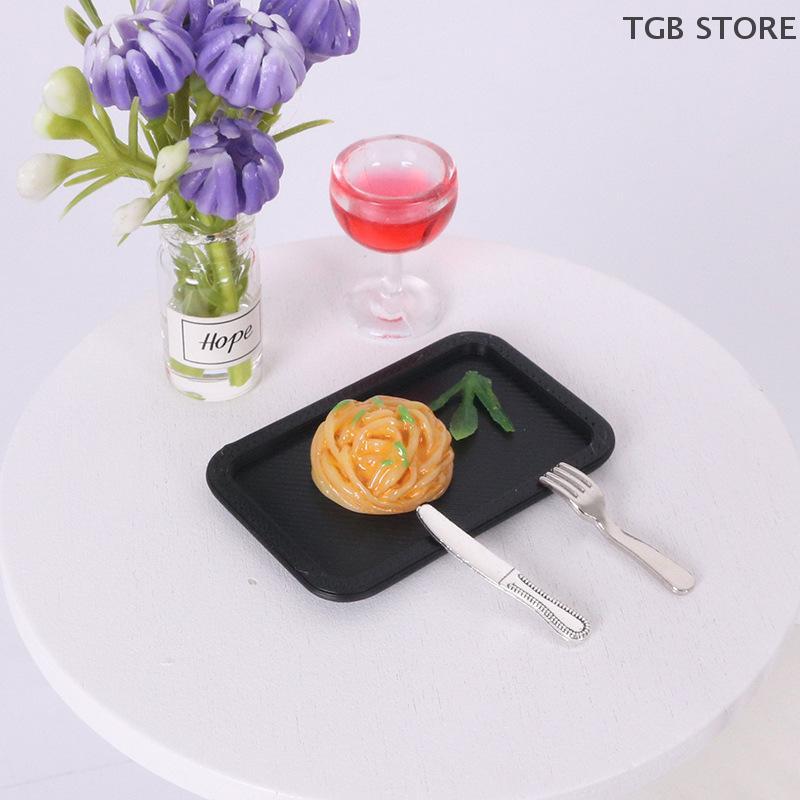1 Set Bistecca Simulato Piatto Pasta Coltello e Forchetta Kit Modello Casa delle Bambole Cucina Decorazione Cibo Giocattolo Accessori Fai da Te