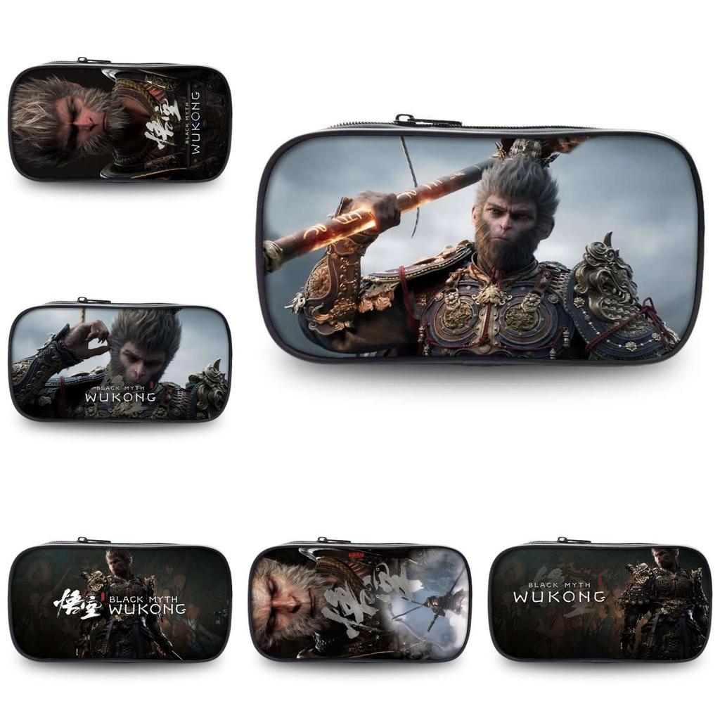 Versatile Black Myth Wu Kong Pencil Bag Generous Capacity For School Supplies
