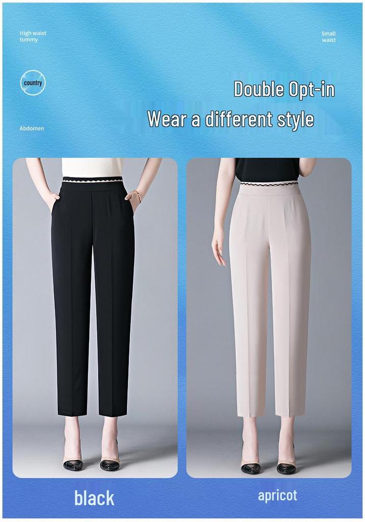 Women's Summer Elastic Waist Cropped Pants - Cool, Comfortable, Imitation Silk for Middle-Aged and Elderly