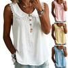 Women Tops Lapel Buttons Half Placket Sleeveless Pullover Tops Pure Color Loose Fit Breathable Casual Shirt Daily Wear