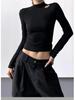 Women's Slim Fit Velvet Turtleneck Long Sleeve T-Shirt, Gray, 2025 Spring/Autumn/Winter Collection.