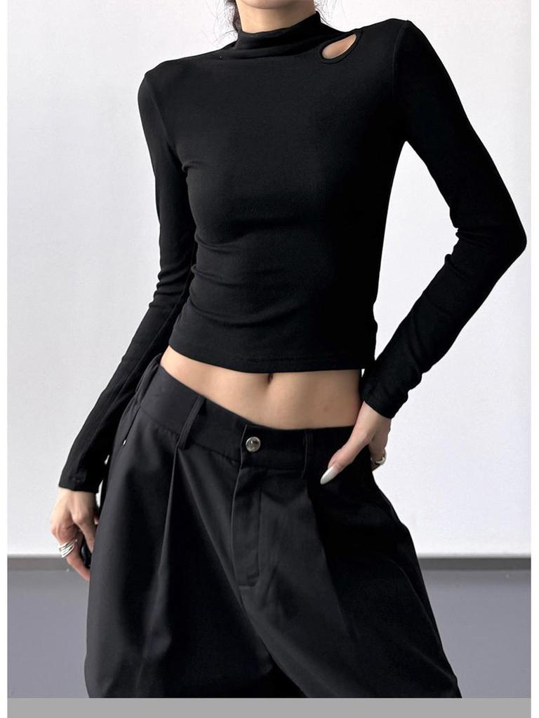 Women's Slim Fit Velvet Turtleneck Long Sleeve T-Shirt, Gray, 2025 Spring/Autumn/Winter Collection.