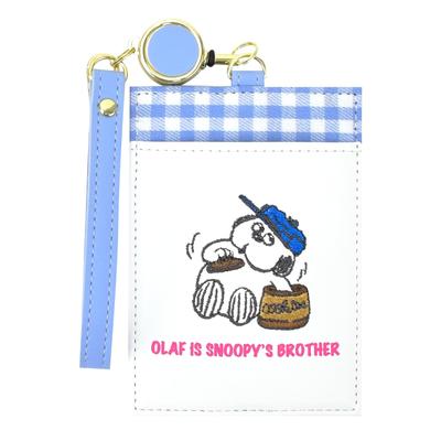 Pass Case Pass Case with Reel Synthetic Leather Embroidery Plaid Card Case Compact School Commuting Travel Adults Students Children Cute Character