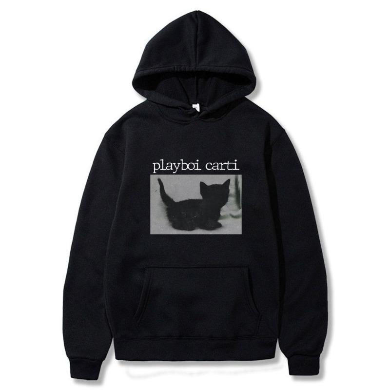 Playboi Carti Hoodies Rapper Black Cat Print Hoodie New Sweatshirt Men Womnen Fashion Design Pullover Men's Fleece Hoodies