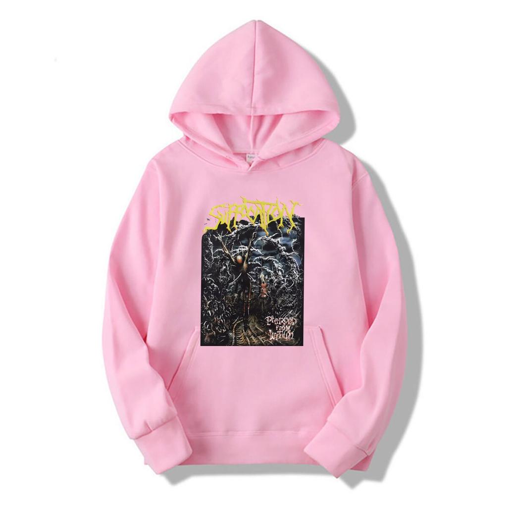 Černé mikiny s kapucí Hot Suffocation Band, bavlna, velikost S 234XL, RM320, s dlouhým rukávem nebo rukávem