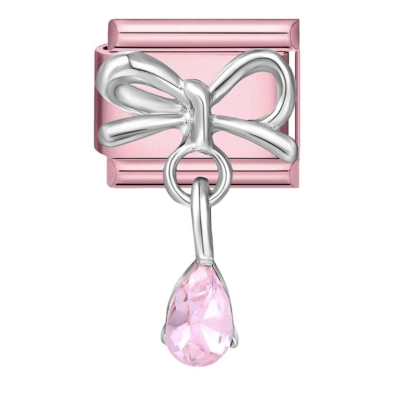 Fashion Zircon Pink Butterfly Star Bow Flower Rabbit Italian Charm Links Fit 9MM Stainless Steel Bracelet Women DIY Making Gift