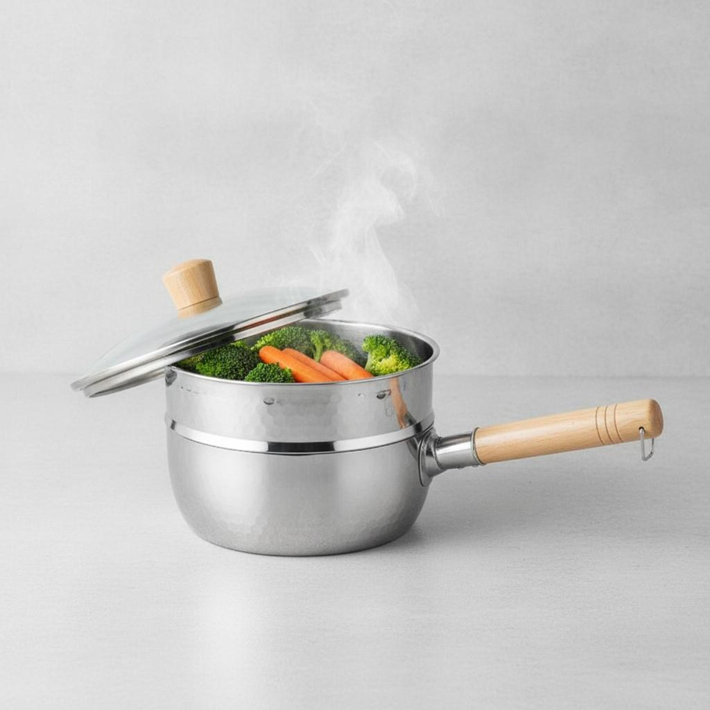 Uncoated Hammered Steel Pot with Lid | doubleSpout, Yukihira Saucepan
