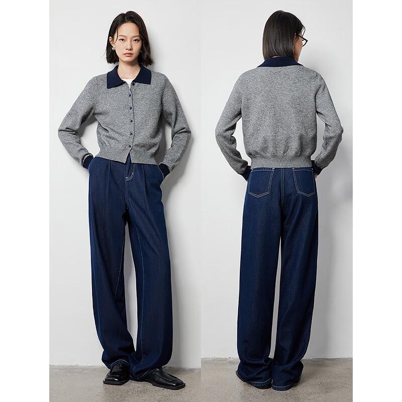 Chuyu Damen Colorblock Polo Strickjacke