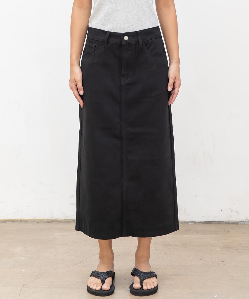 CHAMBROS Women'S Basic Cotton Denim Long Skirt [Black]