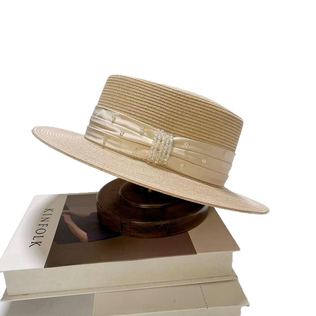 Dell Le Ice Hemp Silk Flat Top Cap Foldable Rhinestone Summer Sunscreen Cap
