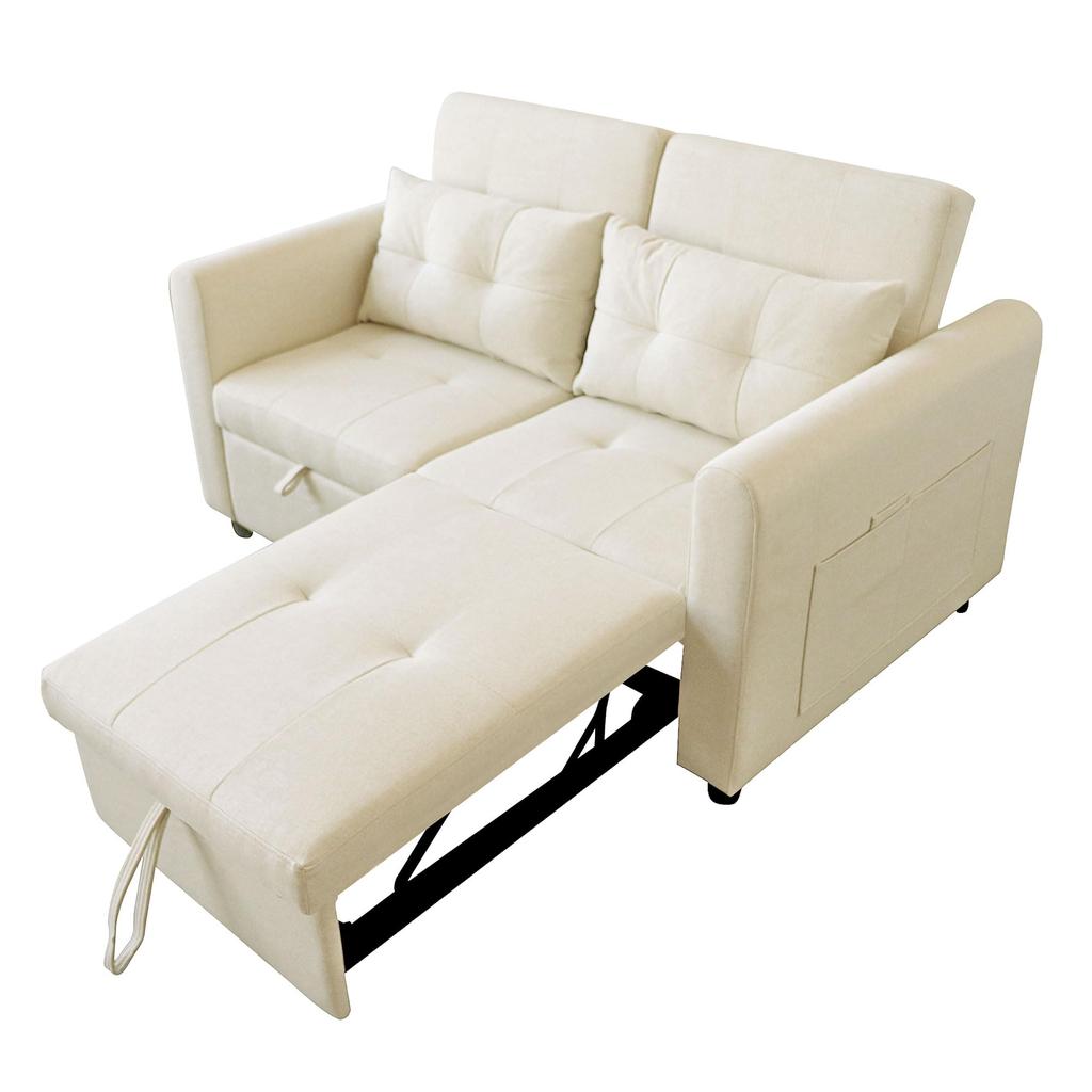Sofa Bed with Storage Box 2-seater 3-in-1 Sofa Bed Foldable Adjustable Backrest USB Ports Armrest Pockets Beige 142x85x83 Cm