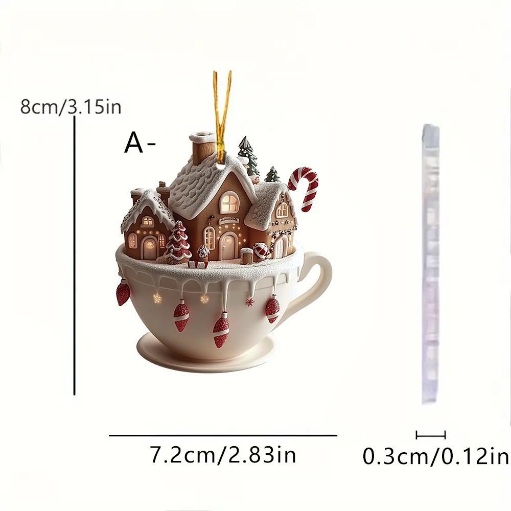 Fancyfamily 1PC Christmas Tree Snow House Coffee Cup 2D Acrylic Pendant Decoration Christmas Decoration