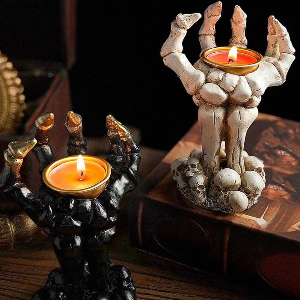 M-Modern-Halloween Candle Holder Skeleton Ghost Hand Candle Holder Resin Ornament Ghost Festival Candle Holder Candle Light