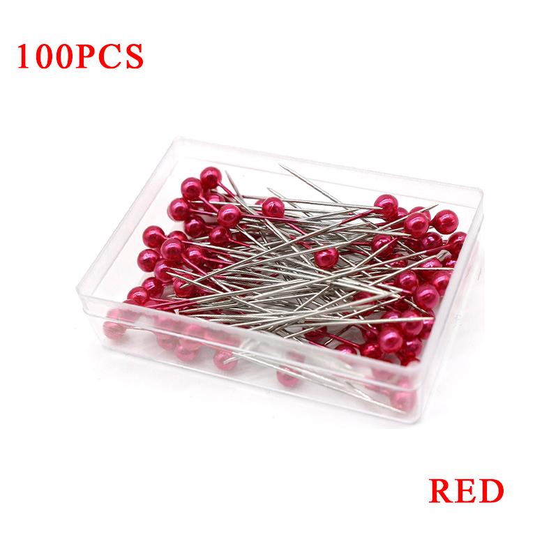 100PCS Pin Colorful 3.2cm Boxed Round Pearl Head Needles Positioning Stitch Pins DIY Dressmaking Accessories Household Tools ZYF