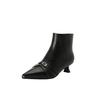 Fashion NEW Autumn/Winter Women Boots Pointed Toe Kitten Heel Shoes Split Leather Shoes Women Zip Ankle Boots Belt Buckle Modern Boots