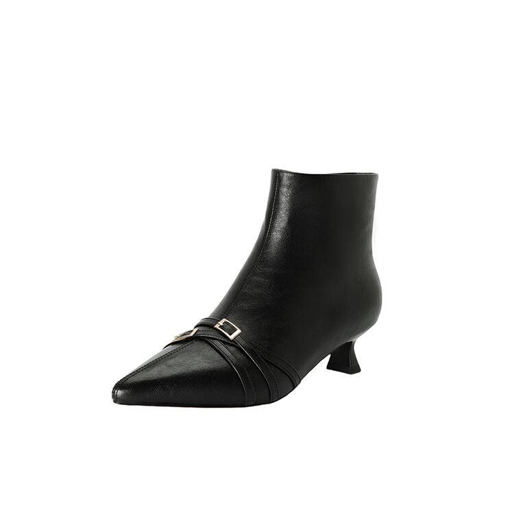 Fashion NEW Autumn/Winter Women Boots Pointed Toe Kitten Heel Shoes Split Leather Shoes Women Zip Ankle Boots Belt Buckle Modern Boots