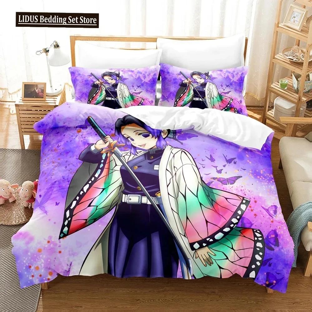 3D Print Kochou Shinobu Bed Anime Demon Slayer Bedding Set 200x200 Teens Boys Twin Single Queen King Full Duvet Cover Sets