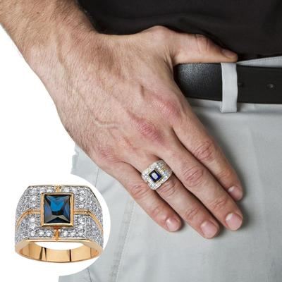 Herren-Ring, quadratisch, mit Kunstsaphir-Strass eingelegt, für Party, Club, Schmuck, Geschenk