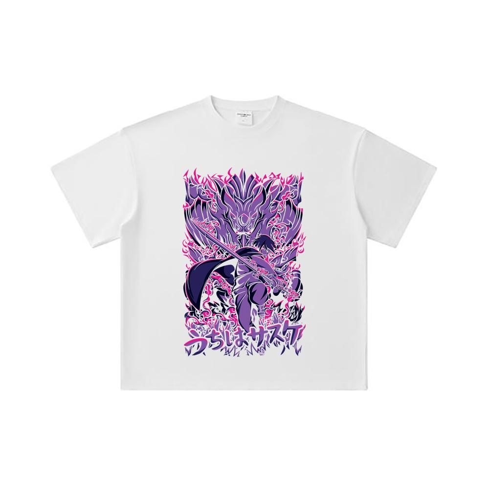 260 GSM Double Yarn 32 Count 100% Cotton Naruto V16 Sasuke Print Unisex Heavy Cotton T Shirt