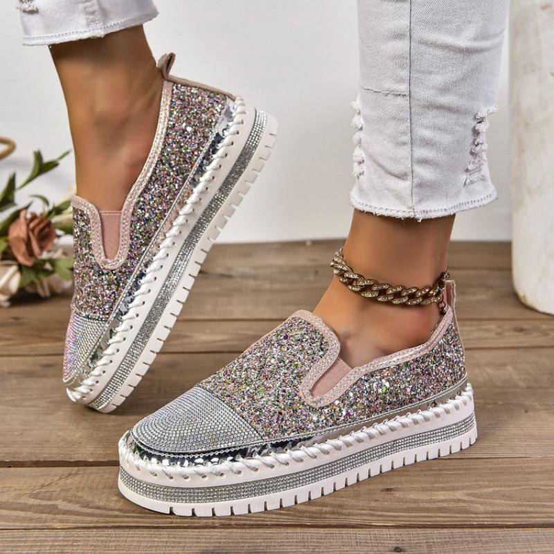 Autumn and spring large size casual single shoes women's thick-soled flat-bottomed rhinestone fashion women's shoes
