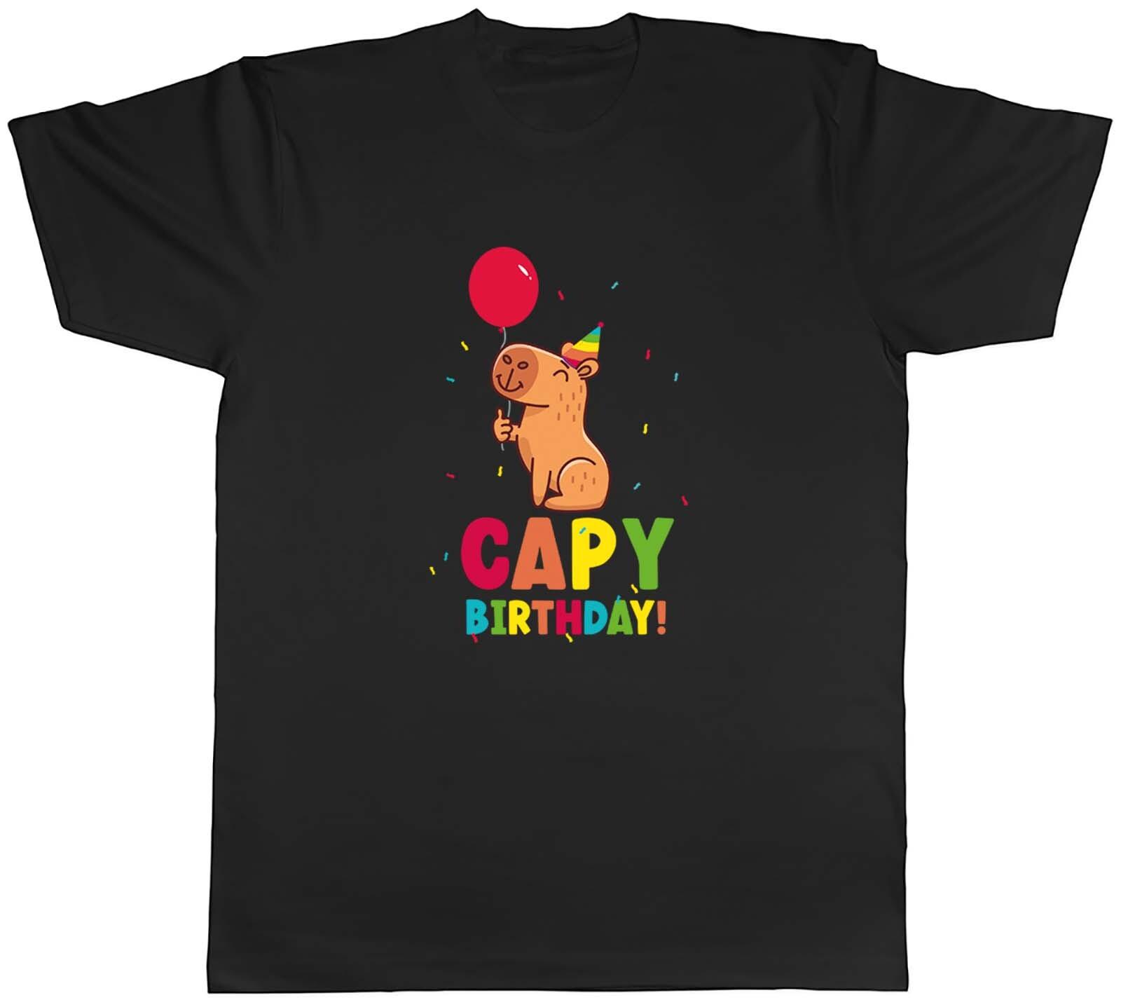 Funny Capy Birthday Mens T-Shirt Celebration Balloon Capybara Tee Gift S