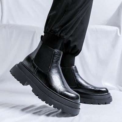 Herrenschuhe aus Leder mit dicken Sohlen, Modedesigner-Stil, Outdoor-Straßenschuhe, Freizeit, Business, Party, Büro, Herren-Schwarzstiefel
