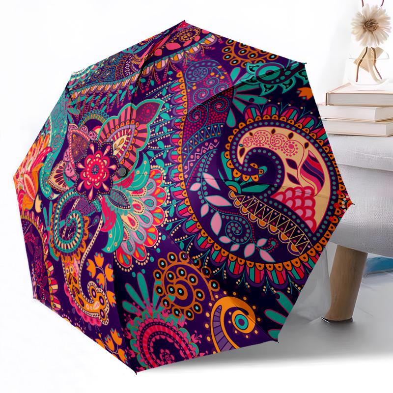 Peaceful Paisley Flowers Outdoor Automatic Umbrella Compact 8-Rib Lightweight Durable Everyday Carry Umbrella Outdoor Accessory Stylish Gift Women