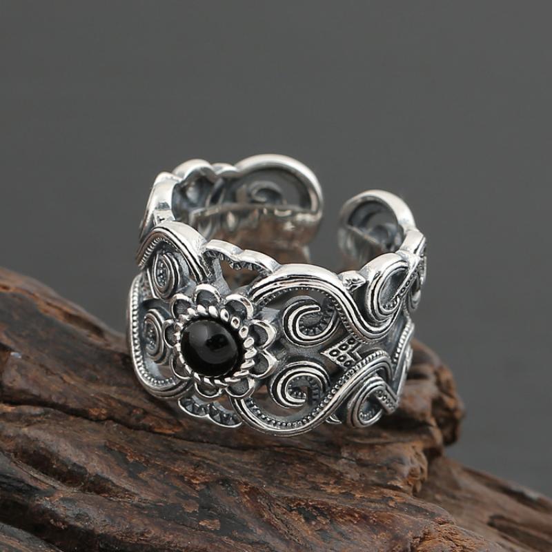 New Retro Creative Fashion Ethnic Style Ring Mongolian Pattern Men's Open Ring