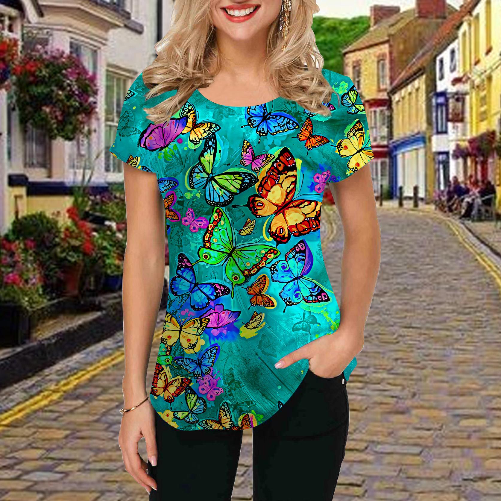 

Модная женская футболка с принтом пятнистых бабочек, забавная повседневная футболка с круглым вырезом и короткими рукавами, летняя женская футболка XS зелёный